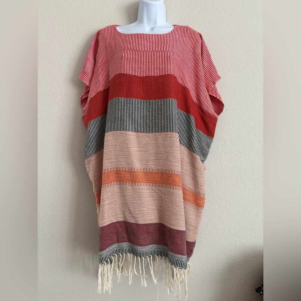 Escvdo Kaftan Poncho Dress Made in Peru Fringe Small